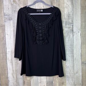 Antthony Original Black V-Neck 3/4 Sleeve with Lace & Ruffles No Size Tag